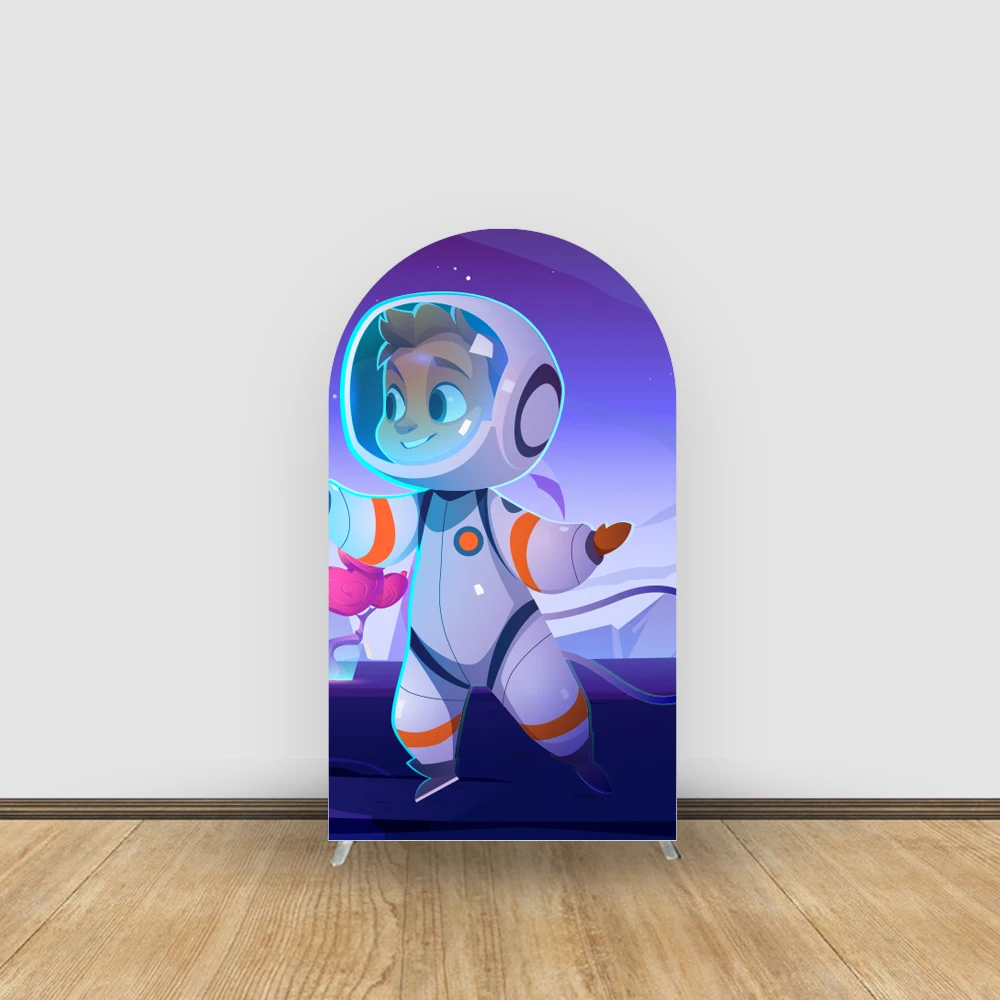 Two Birthday Astronaut Theme Arch Backdrop Cover boys Birthday Party Decoration Suitable for Balloon Arch Stand Elastic Fabric