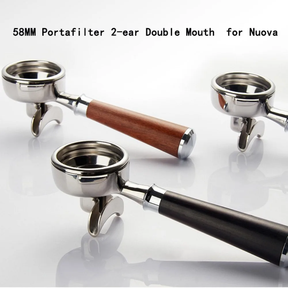 58MM 2-ear Coffee Handle for Nuova Stainless Steel Coffee Portafilter Double Mouth Solid Wood Handle Esspresso Accessories