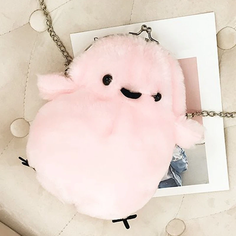 Little Chicken Wallet Women Plush Shoulder Bag Ladies Silver Chains Handbags Soft Fur Animal Bags Fashion Chick Crossbody Purse