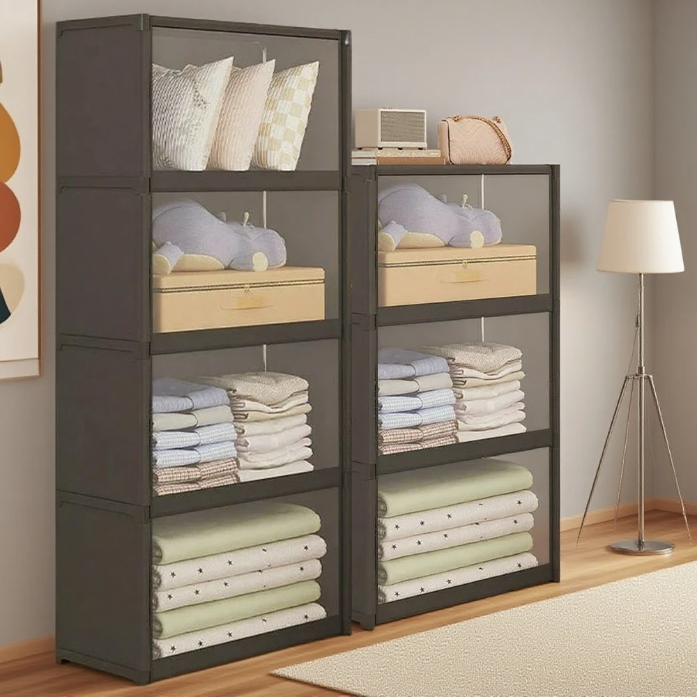 

Multi-layer Storage Rack Portable Closet Wardrobe with Lid Large Capacity Clothes Storage Organizer for Bedroom Simple Bookshelf