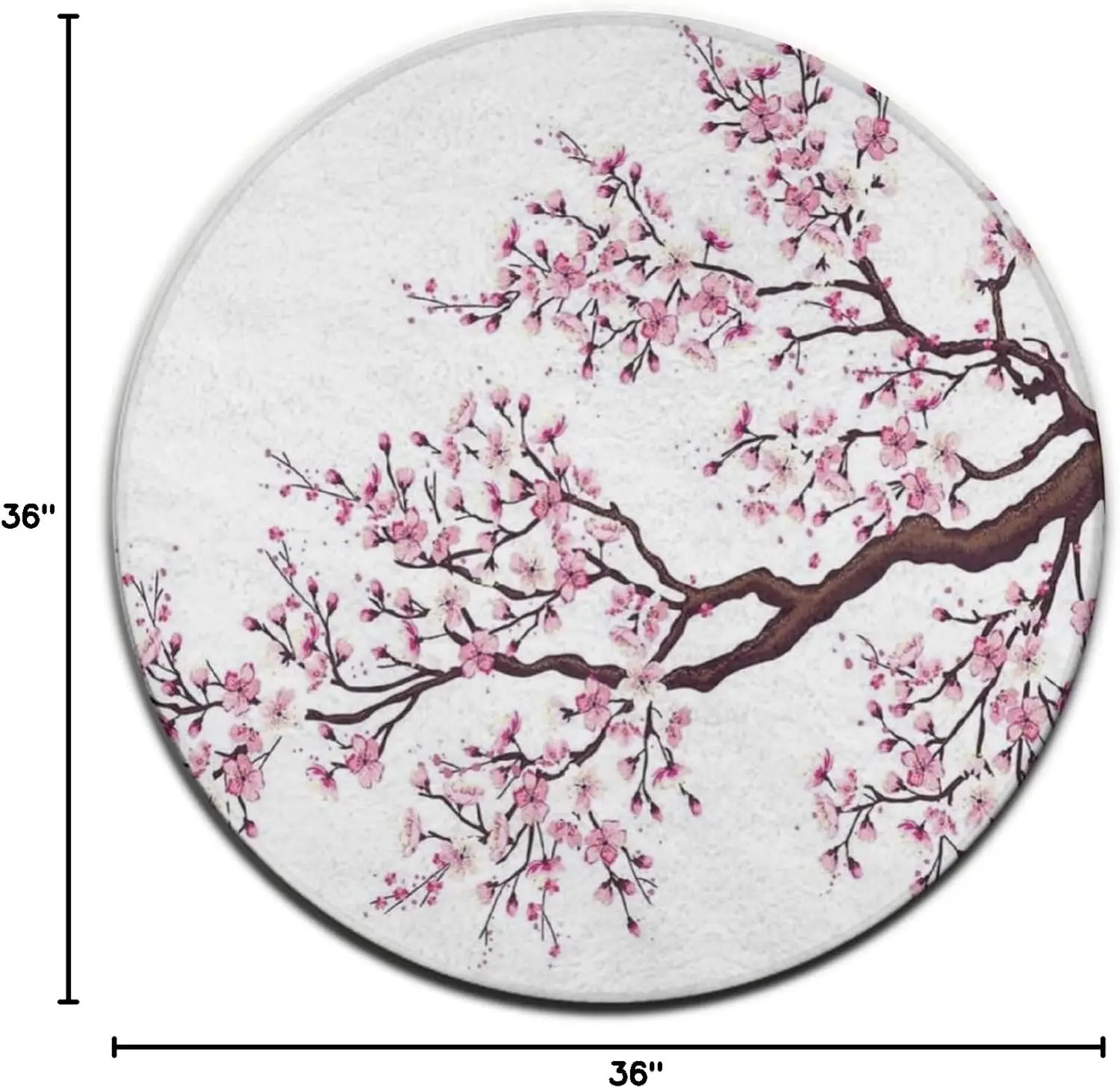 Cherry Blossom Branch Round Rug Pink Flowers on White Background for Serene Decor