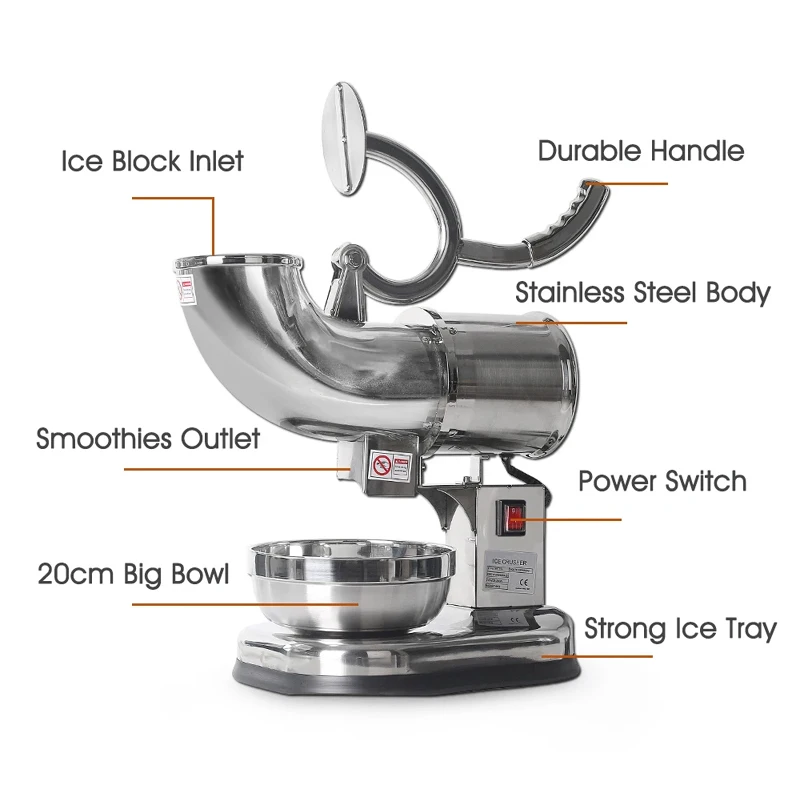 Ice Crusher Prevent Splash Electric Double Blades Snow Cone Maker Shaved Ice Machine Home And Commercial Ice Shaver