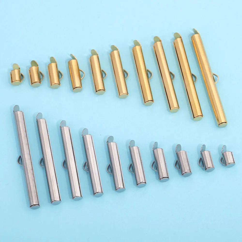 

20pcs Crimp End Beads Gold plated Stainless Steel Slide On End Clasp Tubes Slider End Caps Crimp End Tube for Jewelry Making