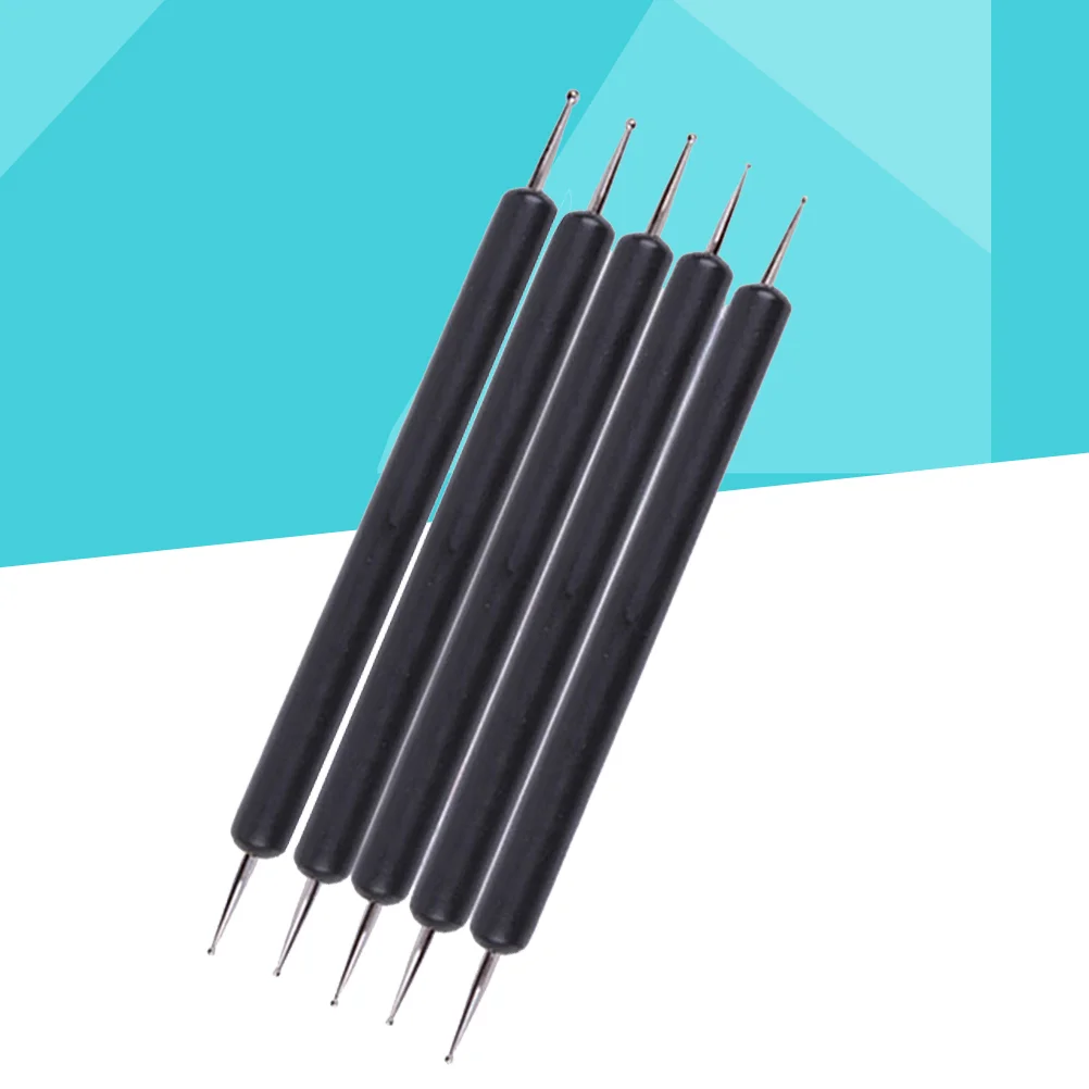 

5pcs Double Ended Stylus Tools for Nail Dotting Embossing Clay Sculpting Black Small Size Rounded Tip Multi Purpose