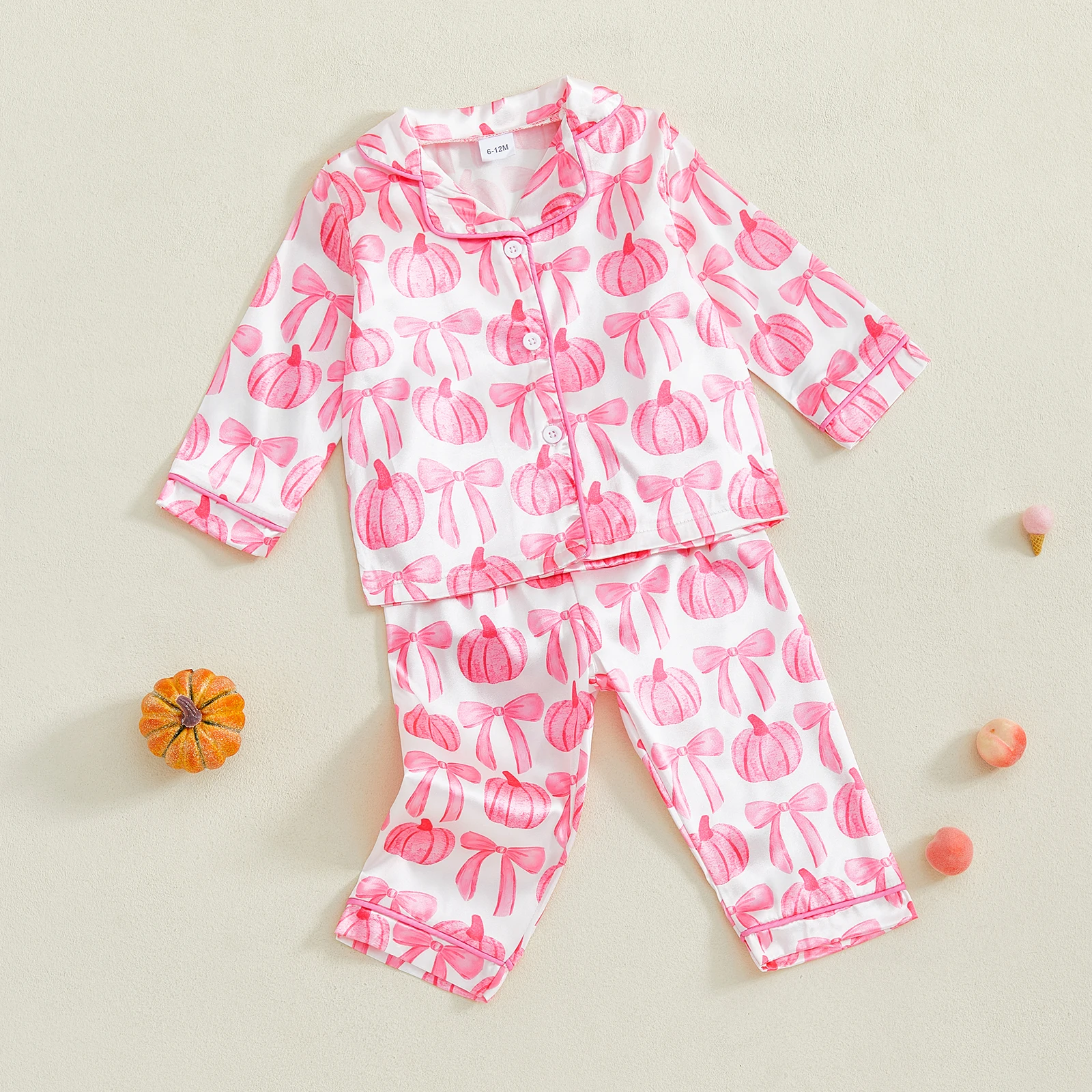 

Suefunskry Kids Girls Halloween Pajamas Set Pumpkin Bow Print Long Sleeve Tops with Elastic Waist Pants Sleepwear