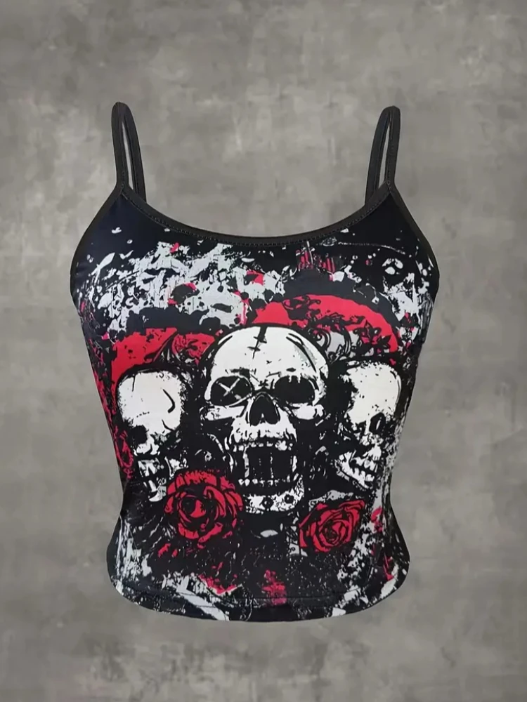 

American retro hip-hop women's T-shirt, punk aesthetic vest, sexy slim fit vest, fashionable casual camouflage baby top, Y2K str