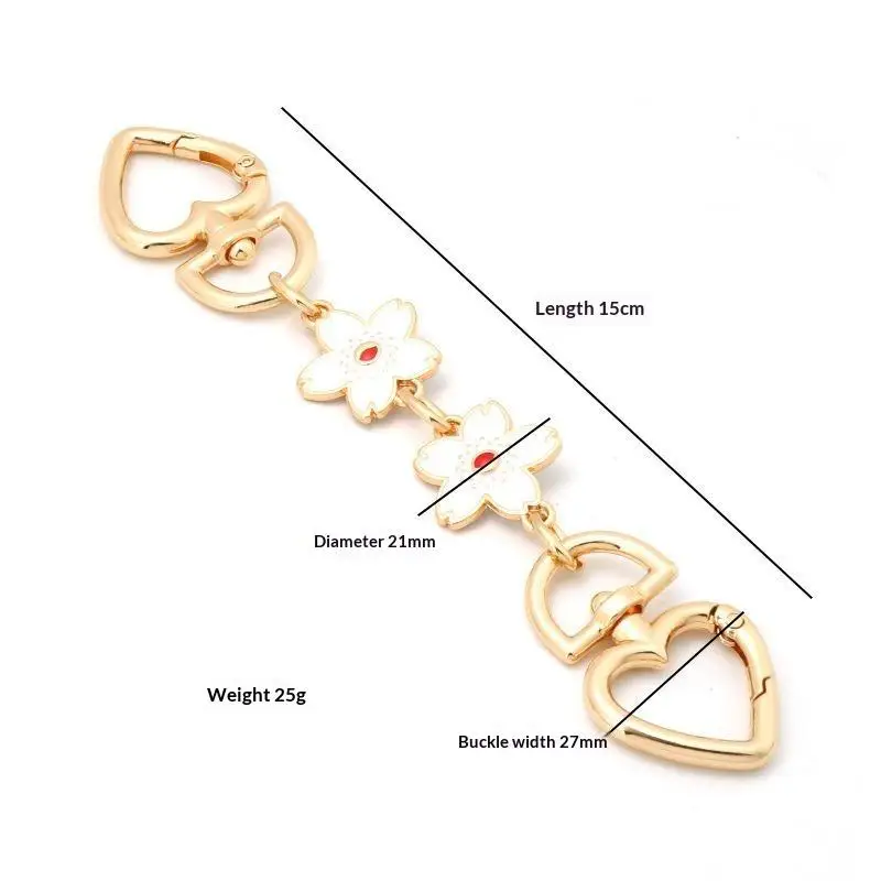 Pink Cherry Blossom Gold Bag Chain Extender Cute Flower Design For Womens Handbags Tote Shoulder Bags
