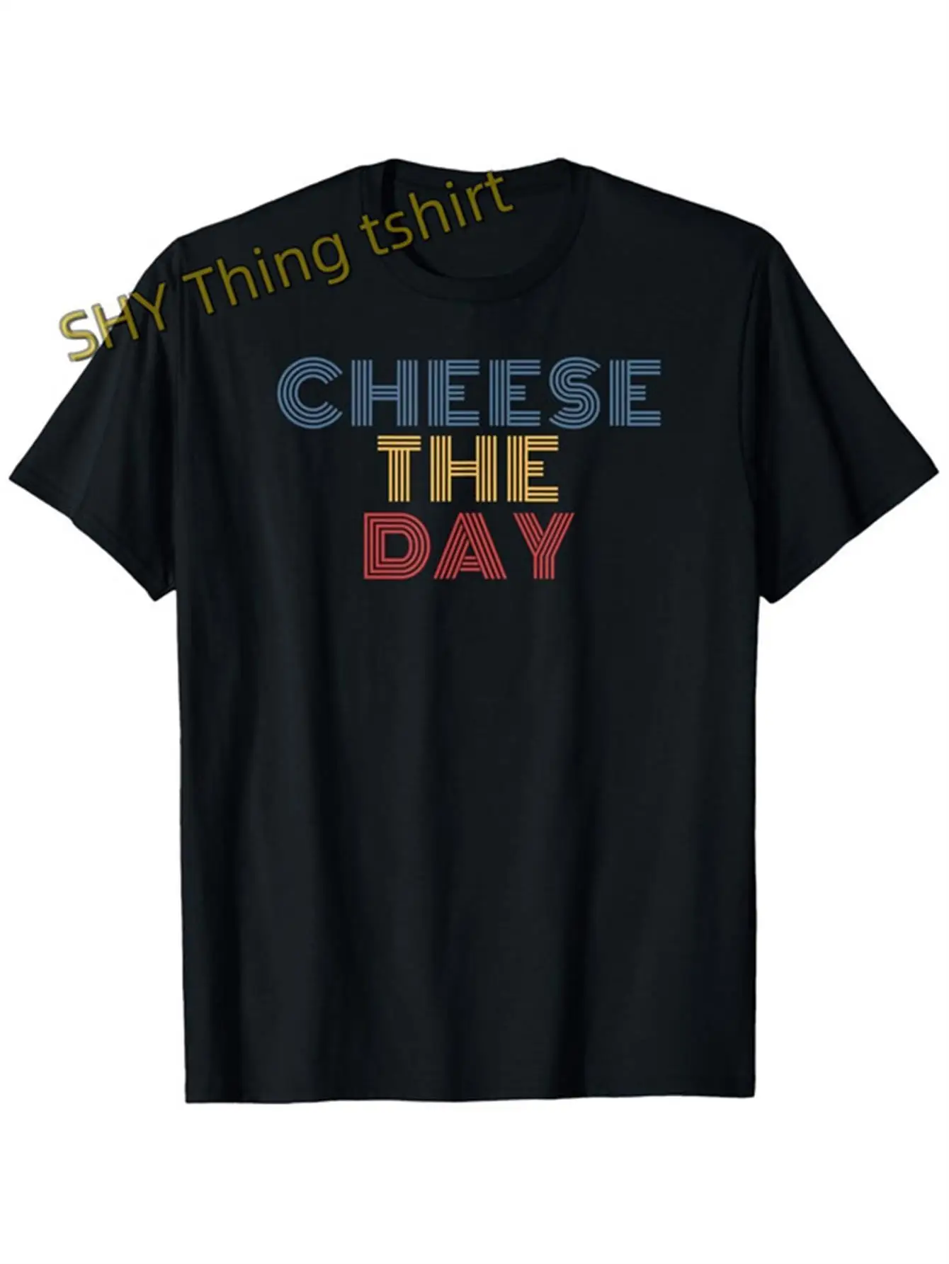 

Cheese The Day Retro 70s Graphic T-Shirt for Men - 100% Cotton Vintage Streetwear Tee with Bold Colorful Slogan, Regular Fit Sho