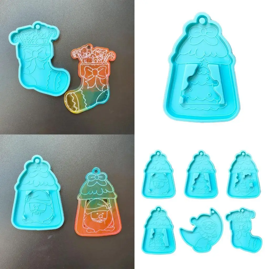 

652F DIY Christmas Keychain Silicone Epoxy Mold DIY Keychain Pendant Jewelry Crafting Mould for Christmas Love Gift Craft