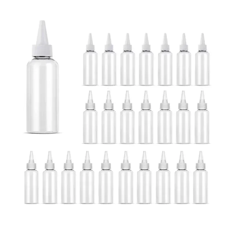 

100Pcs 10ml-100ml Plastic Squeeze Bottles with Screw Cap Transparent Graduated Round Bottle For Inks Oils Liquids Paint Pigment