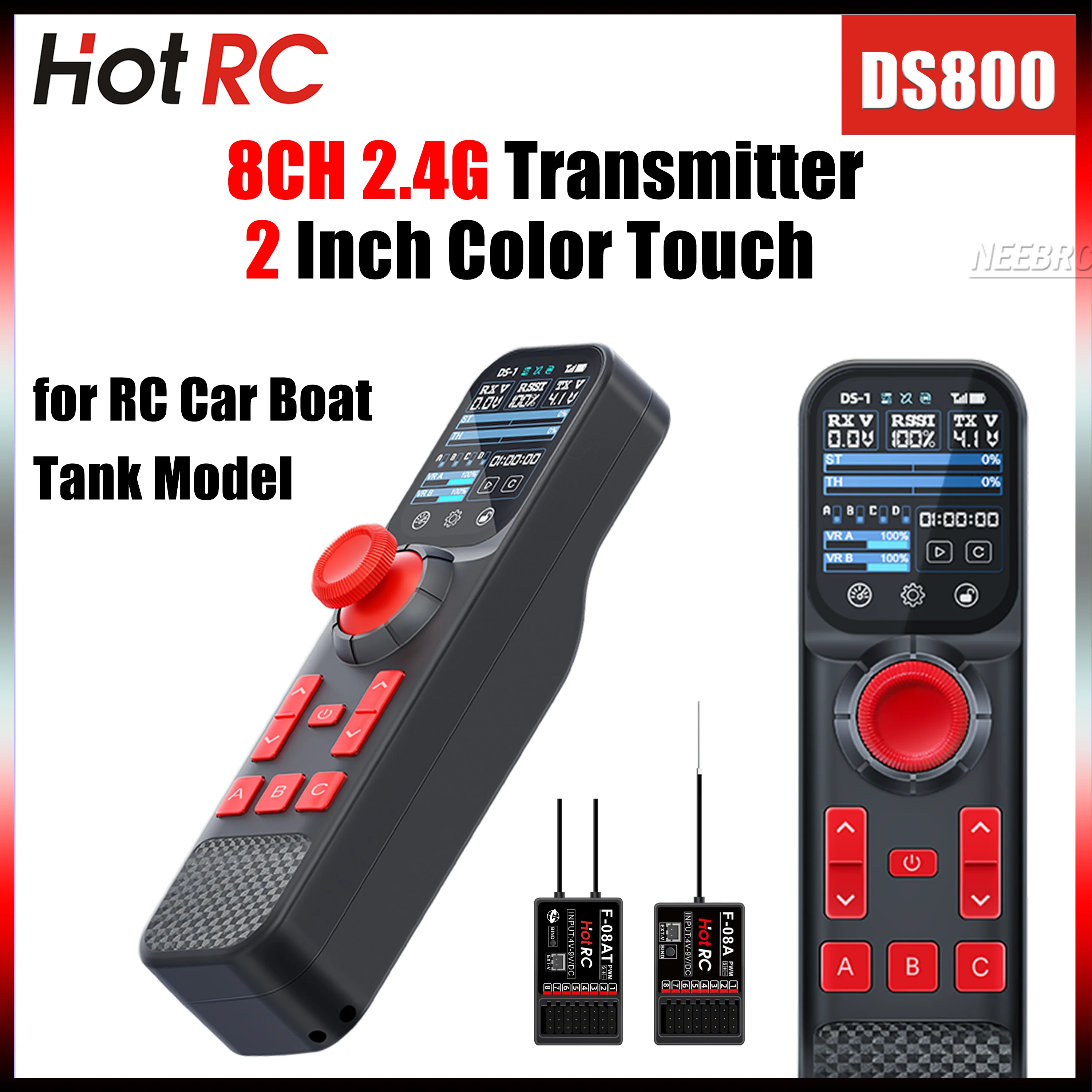 HOTRC DS800 8CH 2.4G système Radio transmetteur tactile écran couleur télécommande F-08A F-08AT récepteur pour RC voiture bateau réservoir
