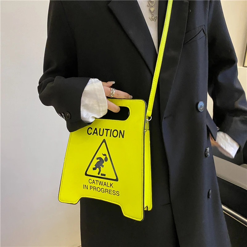 Crossbody Bag Women Creative Caution Letters Sign Handbag Cute Fluorescence Color Shoulder Bags for Female Clutches Purse Bolsa