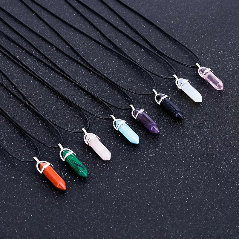 2025 Sechseckige Säule Quarz Halsketten Türkis Rosa Kristall Anhänger Halskette Für Frauen Kette Naturstein Halsband Schmuck – Detail 2