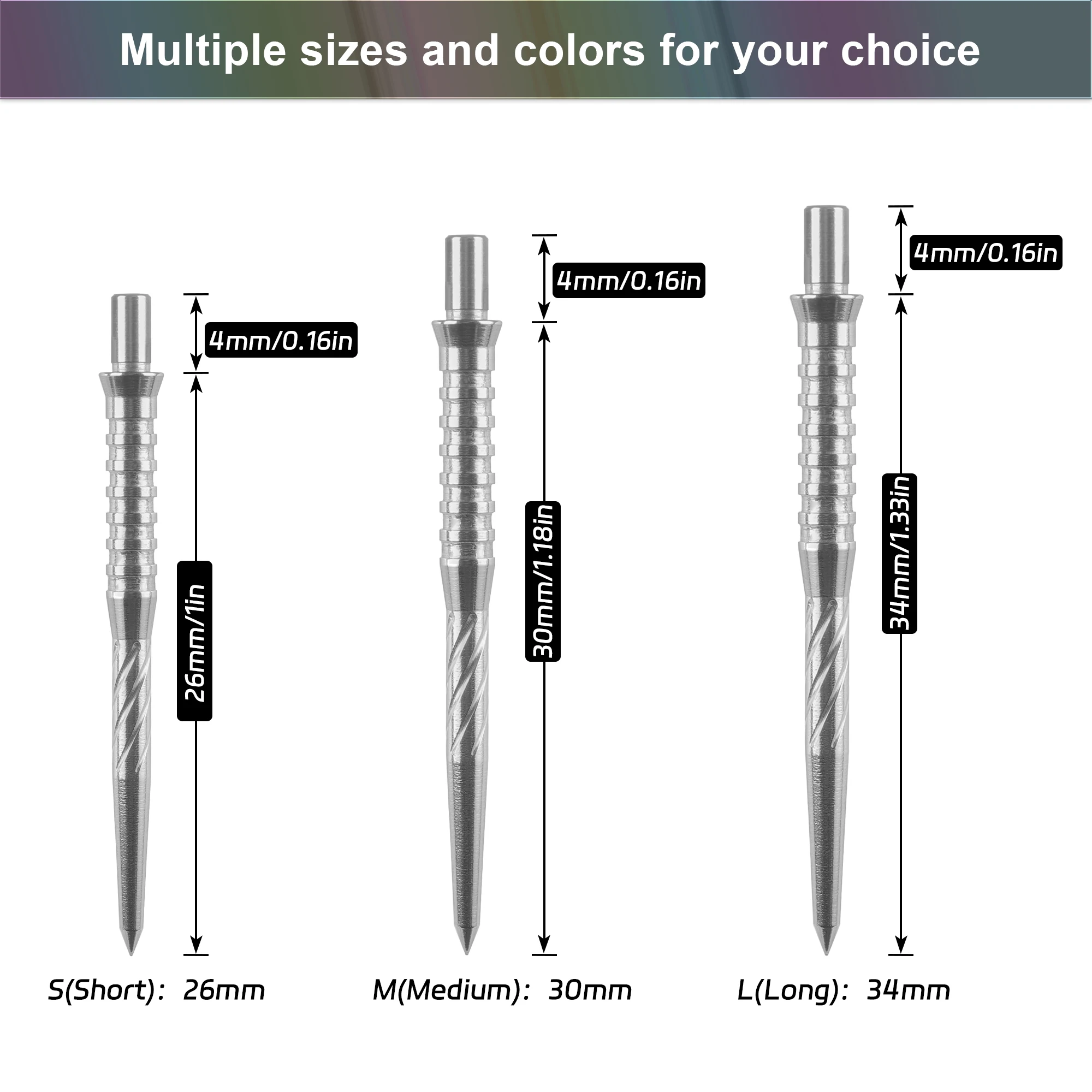 CyeeLife 26/30/34mm Replacement Dart Stainless Steel Grooved Points, Steel Tips Silver and Black