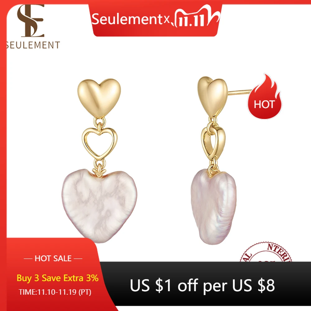 

Серьги Seulement из стерлингового серебра 925 пробы в форме сердца в стиле барокко с жемчугом, уникальный жемчуг неправильной формы, романтические и шикарные украшения для женщин, подарок