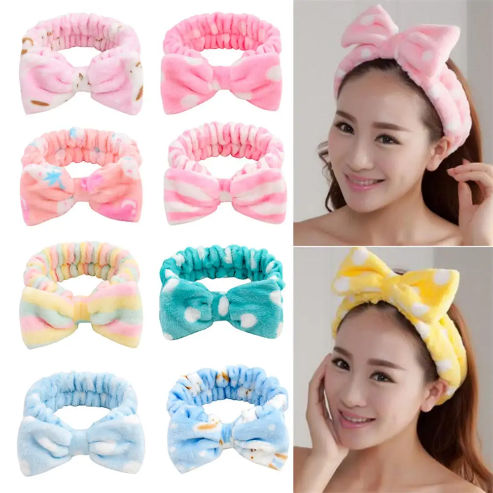 1pc Headbands Bow Shower Elastic Hair Band Coral Fleece Headbands For Washing Face Head Wraps For Makeup Cosmetic Sweet Headband