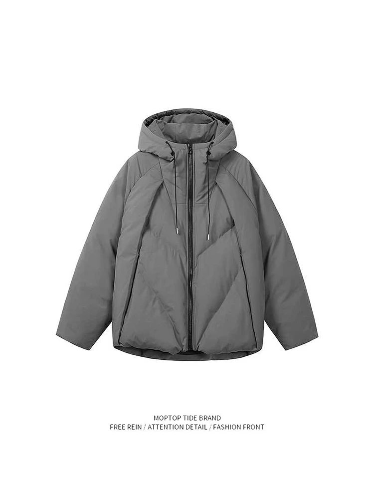 

Теплая утолщенная хлопковая куртка с капюшоном, зимнее пальто для молодежи, модный свободный крой, наполнитель из полиэфирного волокна, трендовый геометрический узор