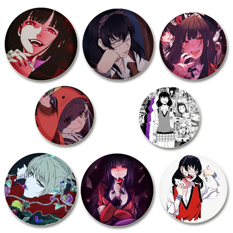 58mm Anime Kakegurui Brooches Yumeko Jabami Cartoon Cosplay Badge for Backpack Decor Jewelry Gifts Round Handmade Lapel Pins
