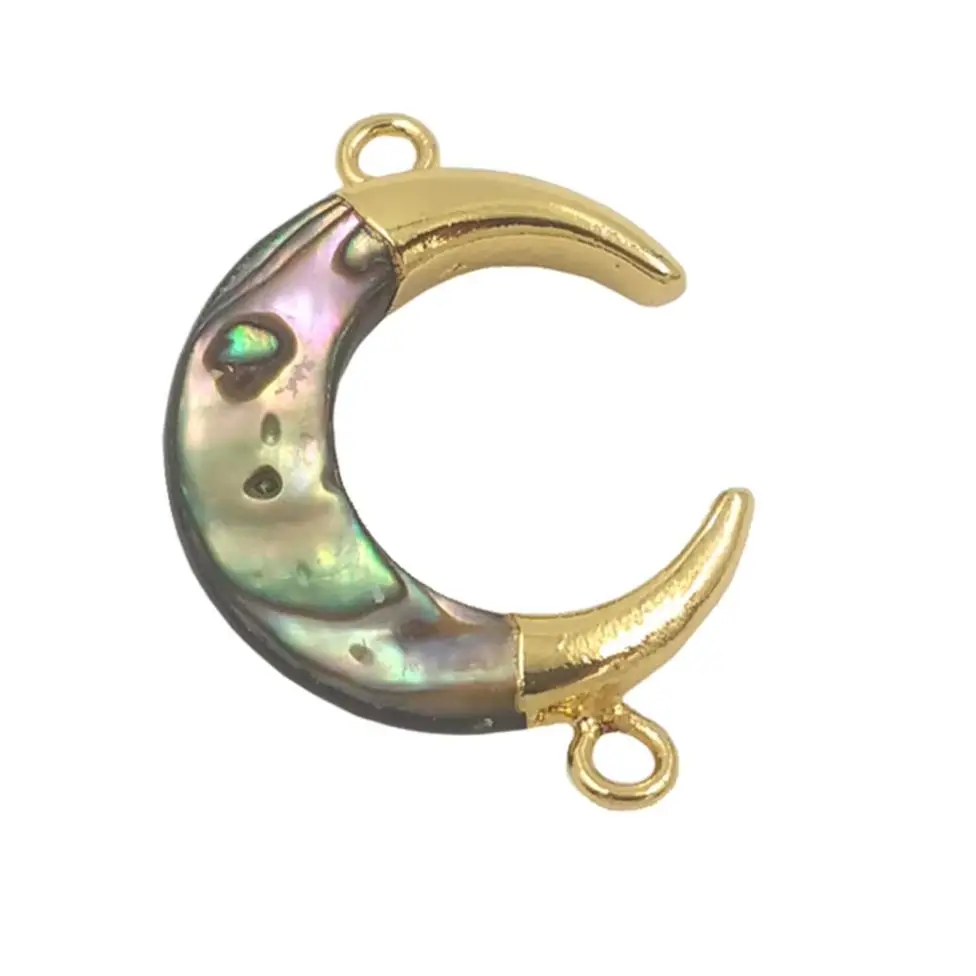 WT-JP271 New  Exquisite Gold Double Ring Natural Abalone Shell Pendant Moon Shape Connector Nracelet Necklace ACC