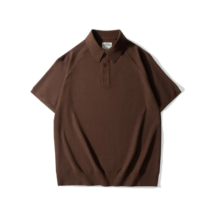 QICHE Men Italian Style Knit Polo Shirt Ice Silk Short Sleeve Lapel Amekaji Breathable Vintage Casual T-shirt view 3