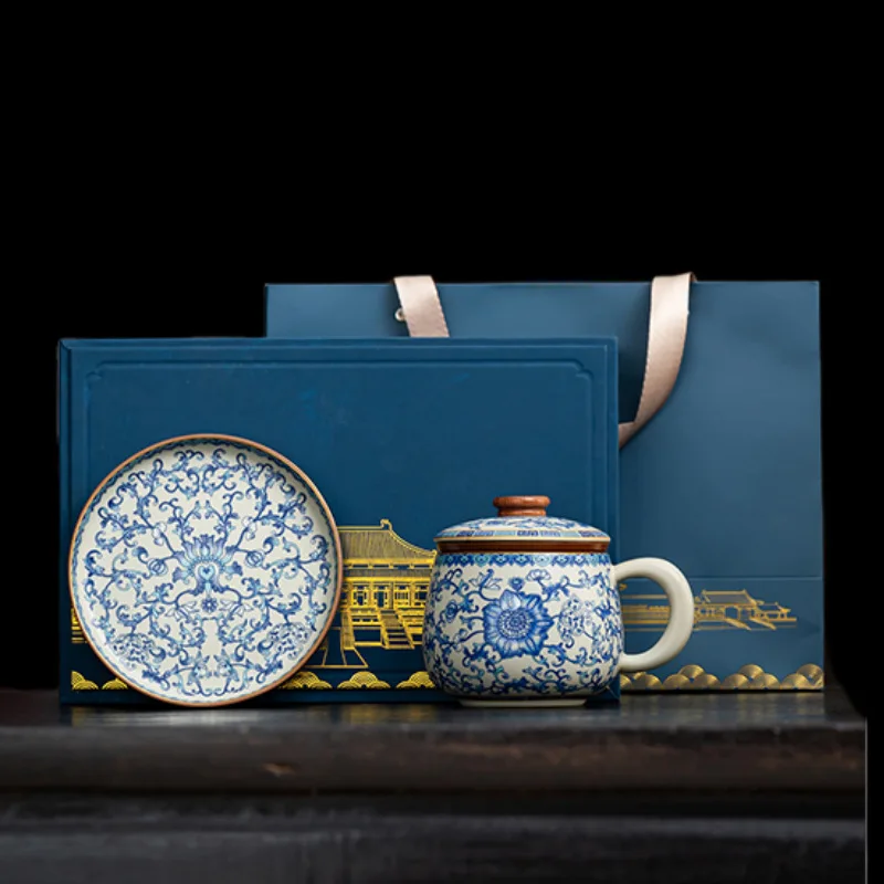 

Twined Lotus Beige Ru Kiln Teacup Filter Office Cup Tea Separation Cup Personal High-end Water Cup Souvenir
