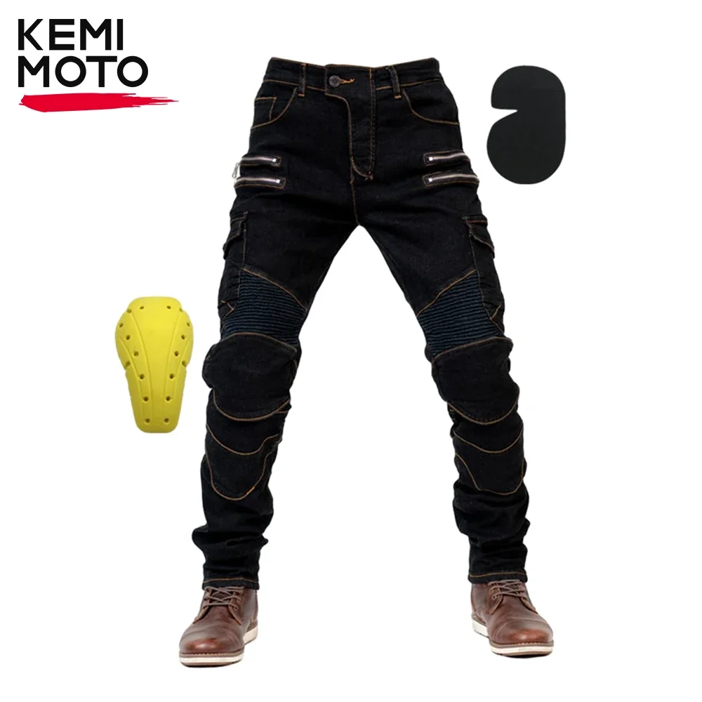 

Motorcycle Men Pants Motocross Summer Jeans Protective Gear Motorbike Trousers Breathable Touring Outdoor Black Blue Durable
