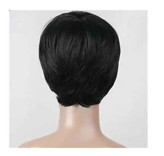 جديد أسود قصير أسود عابث قطع شعر مستعار مع الانفجارات لا الباروكات الدانتيل