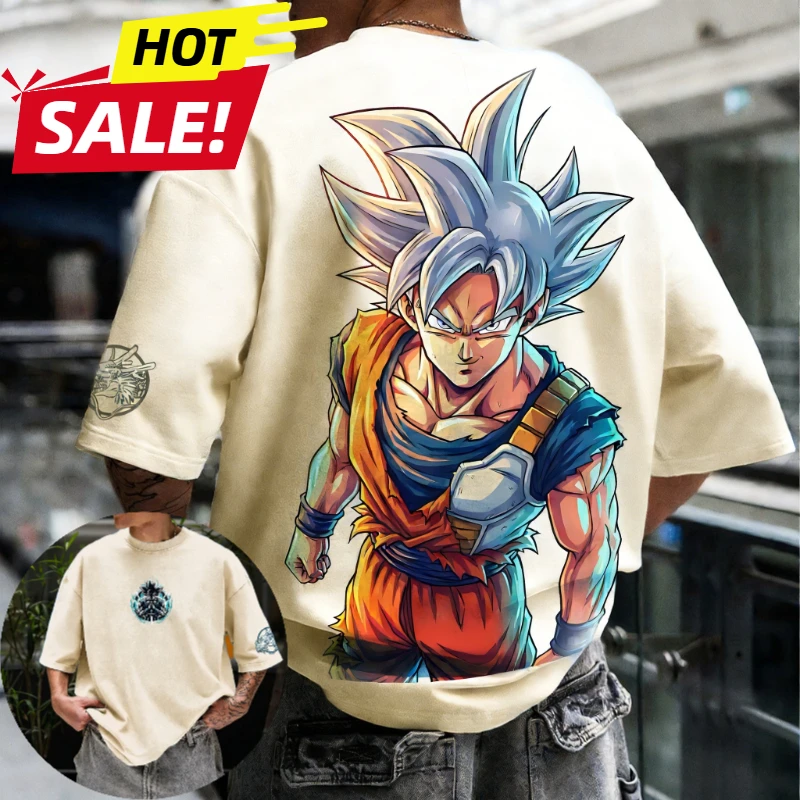

Летняя футболка 2026 Dragon Ball в стиле ретро из чистого хлопка, мужская, оверсайз, с коротким рукавом, семейная, унисекс, детская, повседневная