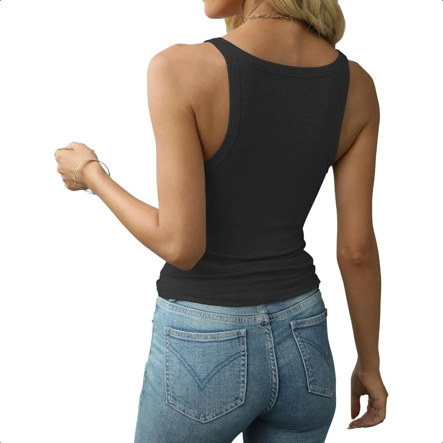 Artfish Damen-Tanktop mit Spaghettiträgern, gerippt, tailliert, Workout, Racerback, U-Ausschnitt, Basic-Cami-Shirts