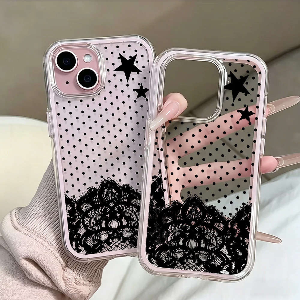 Polka Dot Spitze Sterne Transparente 2-in-1 Handyhüllen für iPhone 17 11 12 13 14 15 16 17 Pro Max Plus XR X Air Stoßfeste TPU-Hülle – Detail 6