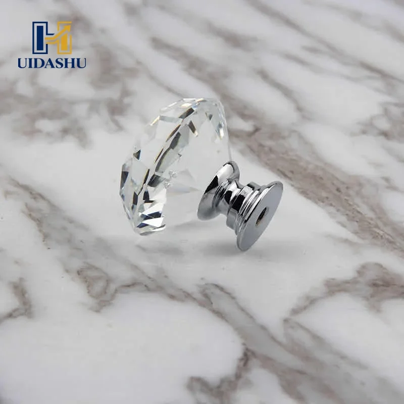 10Pcs/set 30mm Diamond Shape Design Crystal Glass Knobs Cupboard Drawer Pull Kitchen Cabinet Door Wardrobe Handles Hardware
