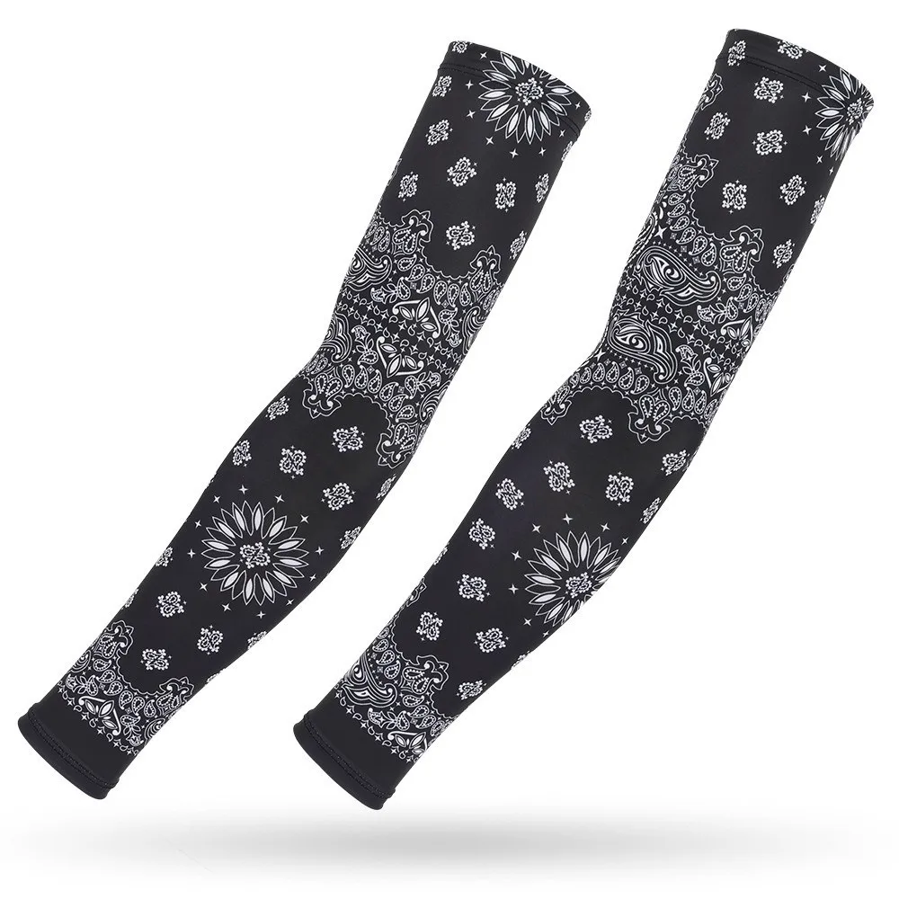 

1 Pair Paisley Print Arm Sleeves With Anti-Slip Silicone Strip Elastic Sun Protection Sleeves Ice Silk Breathable Arm Guards