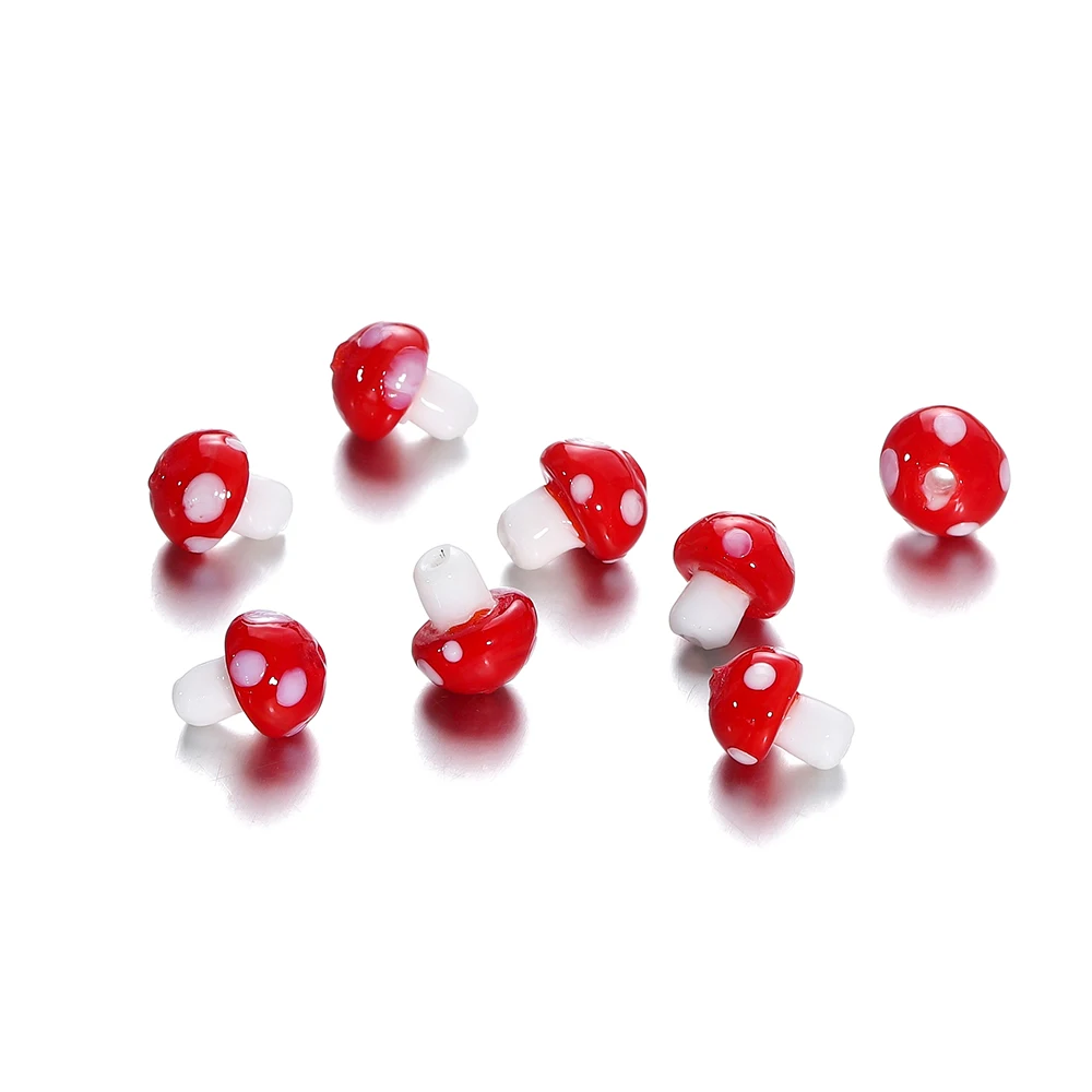 10/20Pcs Colorful Glass Mushrooms Beads Spacer Loose Beads for Necklace Bracelet Earrings Jewelry Making Accessories Wholesale