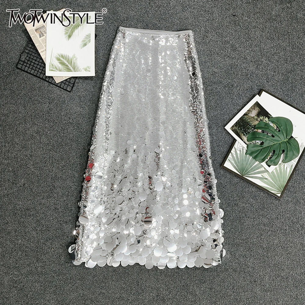 

Роскошные однотонные утягивающие юбки с пайетками TWOTWINSTYLE для женщин, летняя юбка с высокой талией, модная женская юбка для вечеринок KSK513270