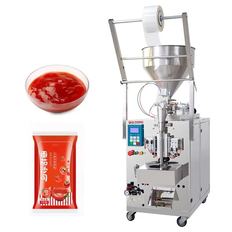 Penumatic Medium-Size Back Seal Multifunction Food Packing Filling Machine For Tomato Sauce Honey Jam Chili Oil Soup Paper Bag