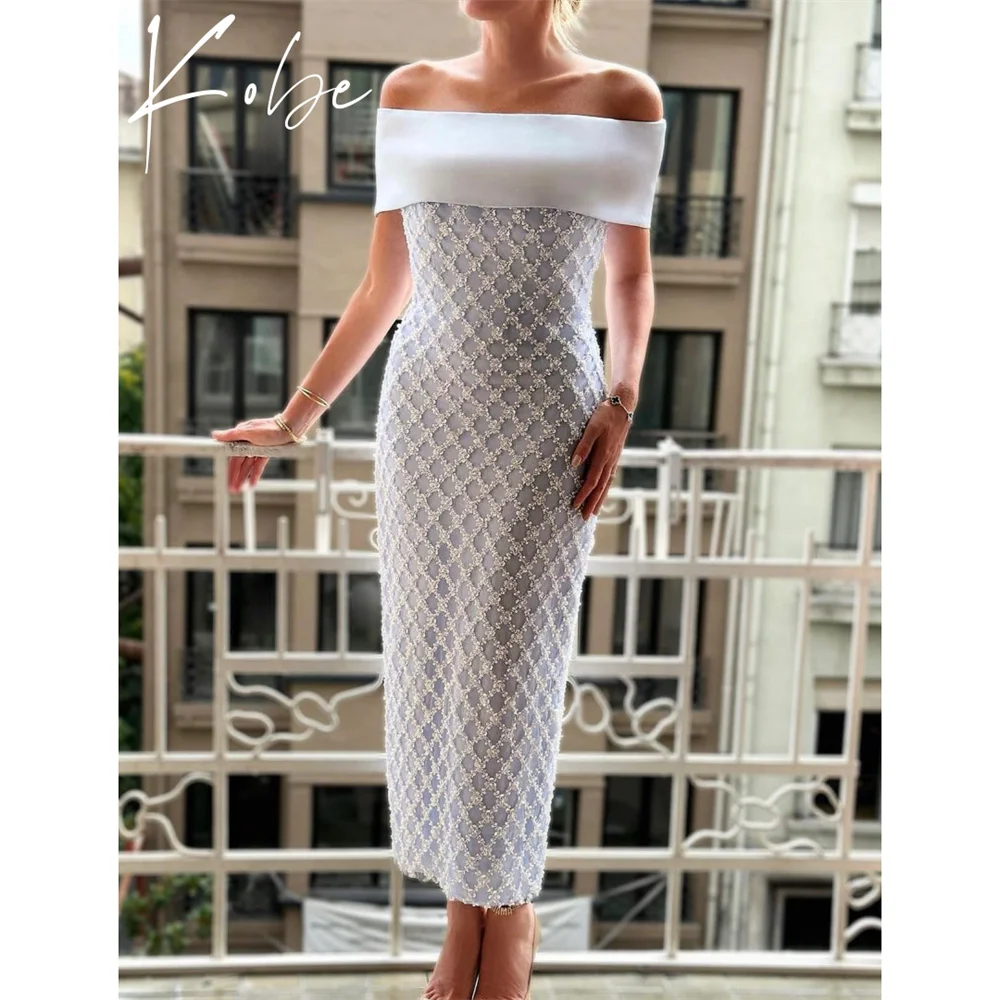

Kobe White Off Shoulder Prom Dresses Sleeveless Appliques Customized فساتين سهرات Ankle-Length Chic vestido de gala noche mujer