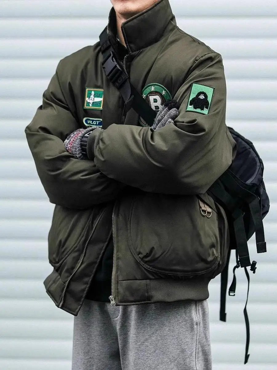 American Style Men's Flight Jacket Cotton Coat Loose Fit Large Size Versatile Baseball Jacket Winter Outerwear