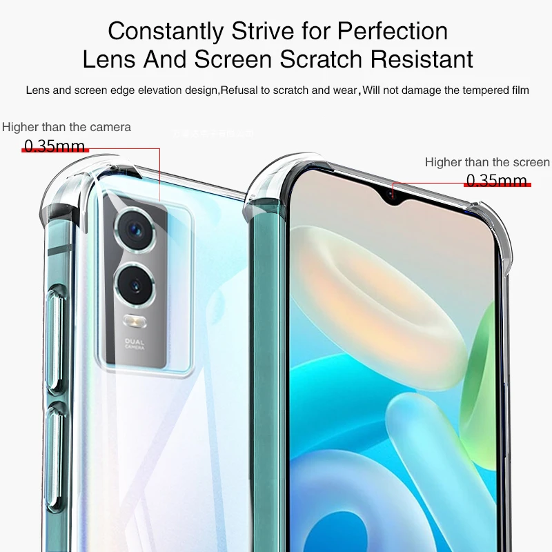 Soft Silicone Case for VIVO Y76 Y76S 5G Luxury Airbag Camera Protection Transparent Original Back Cover Mobile Phone Accessories
