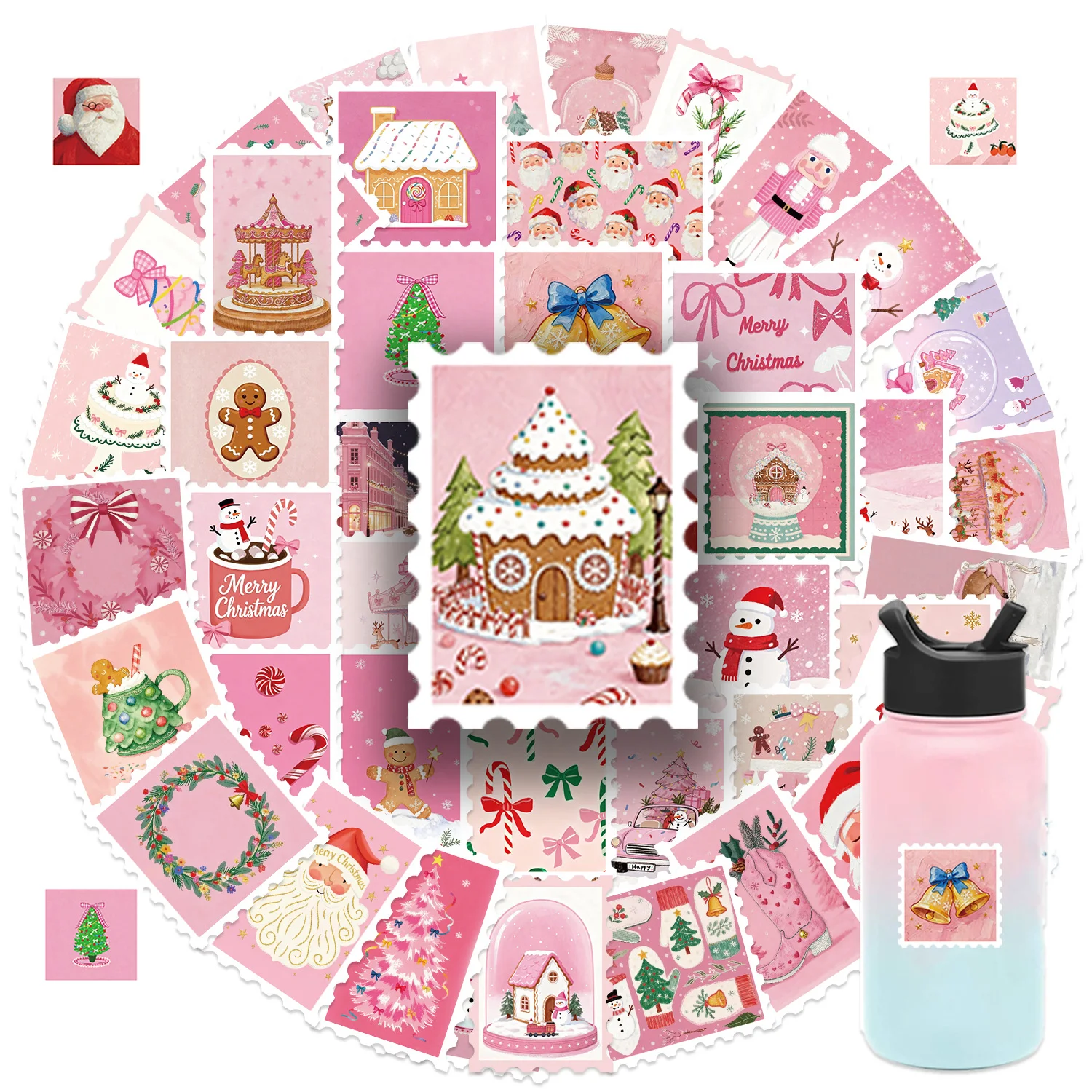 50 pezzi di timbri rosa adesivi natalizi bagagli scrapbooking immagine artistica soggiorno laptop skateboard graffiti adesivo fai da te