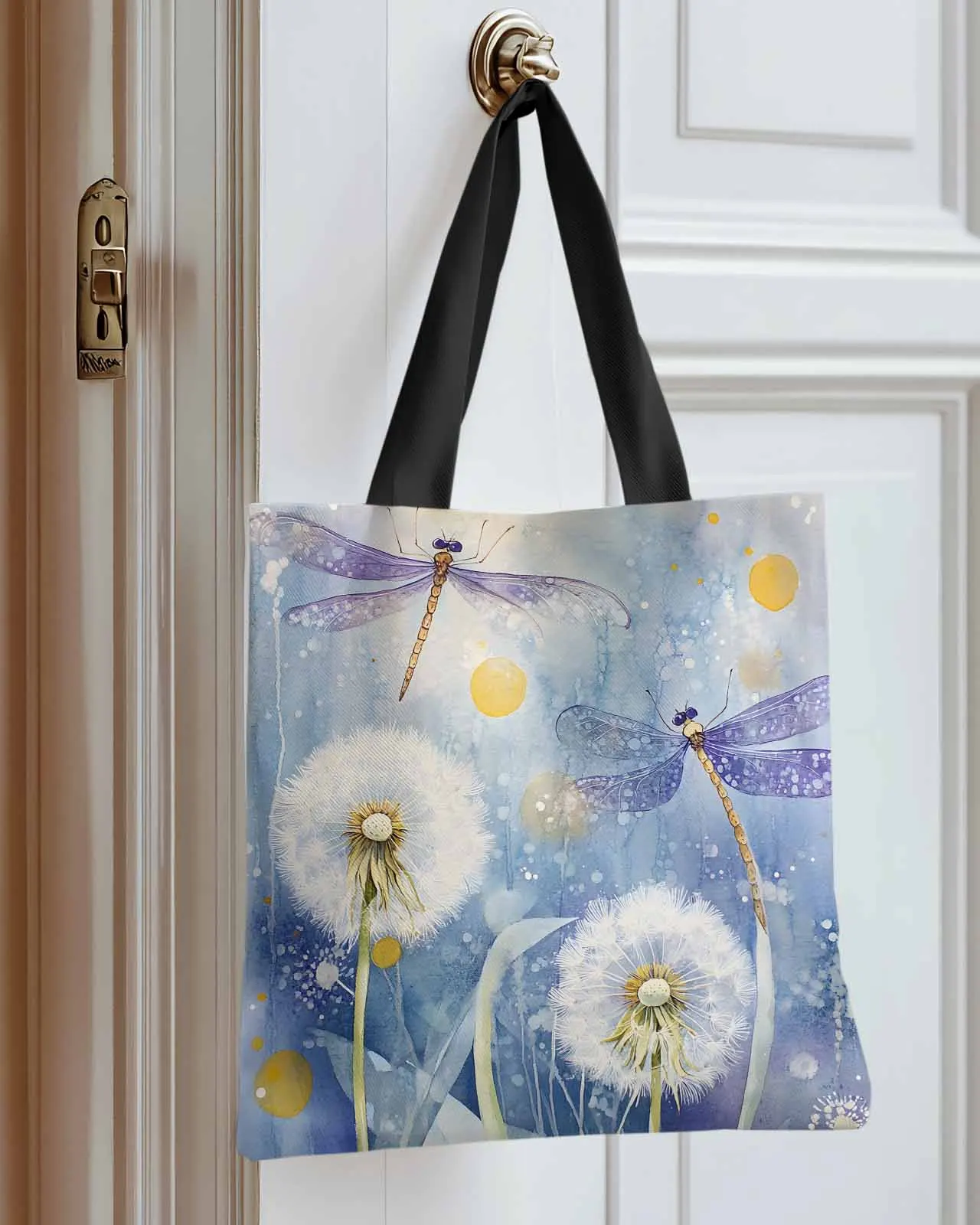 

Pastoral Dragonfly Flowers Plant Canvas Bag Handbag Oxford Cloth Eco Shopping Storage Bag for Home Use