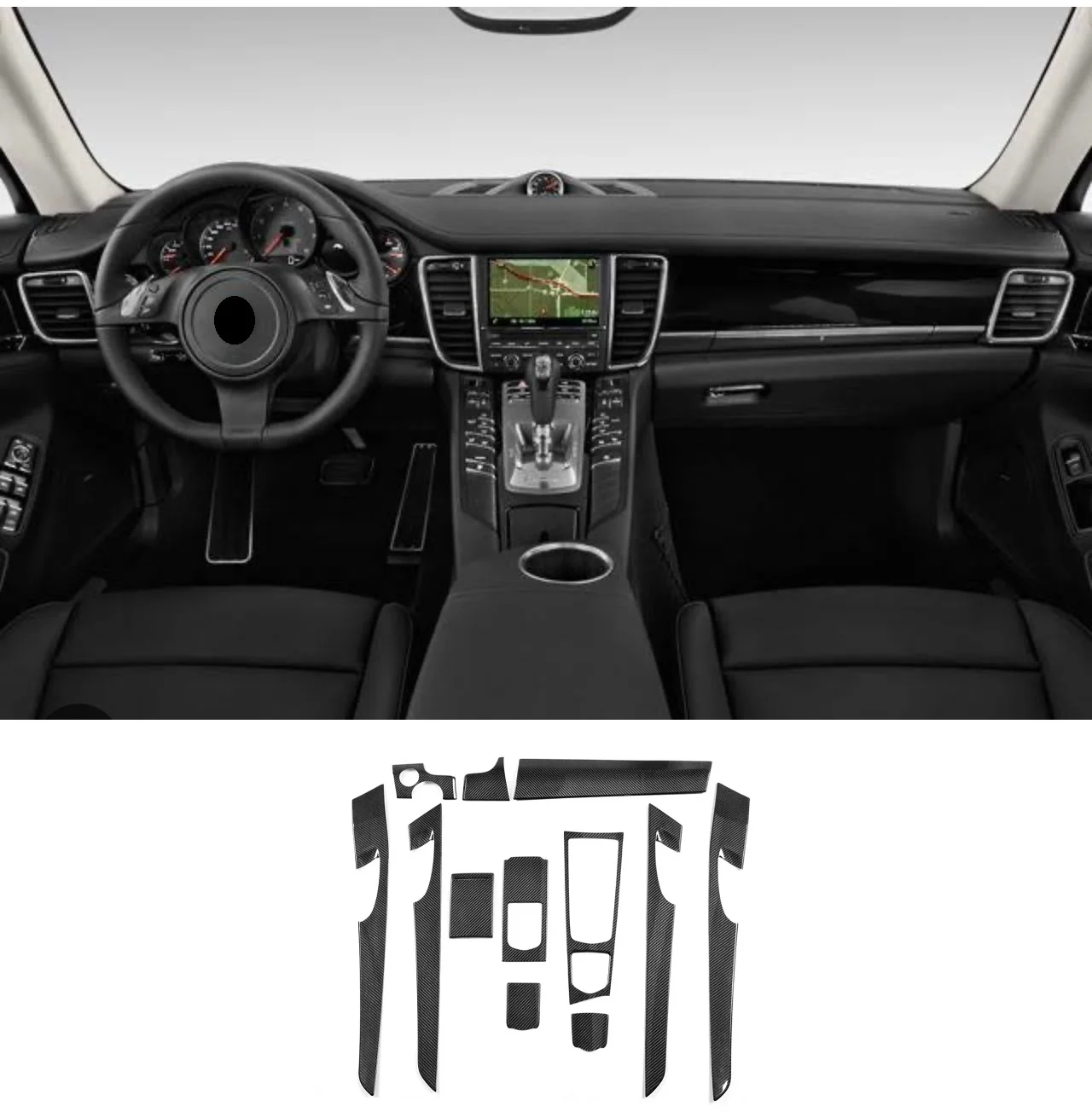 Garniture de couverture décorative de changement de vitesse de panneau de porte de commande centrale intérieure de voiture, fibre de carbone sèche, adaptée pour Porsche Panamera 2010-2016, 1 jeu