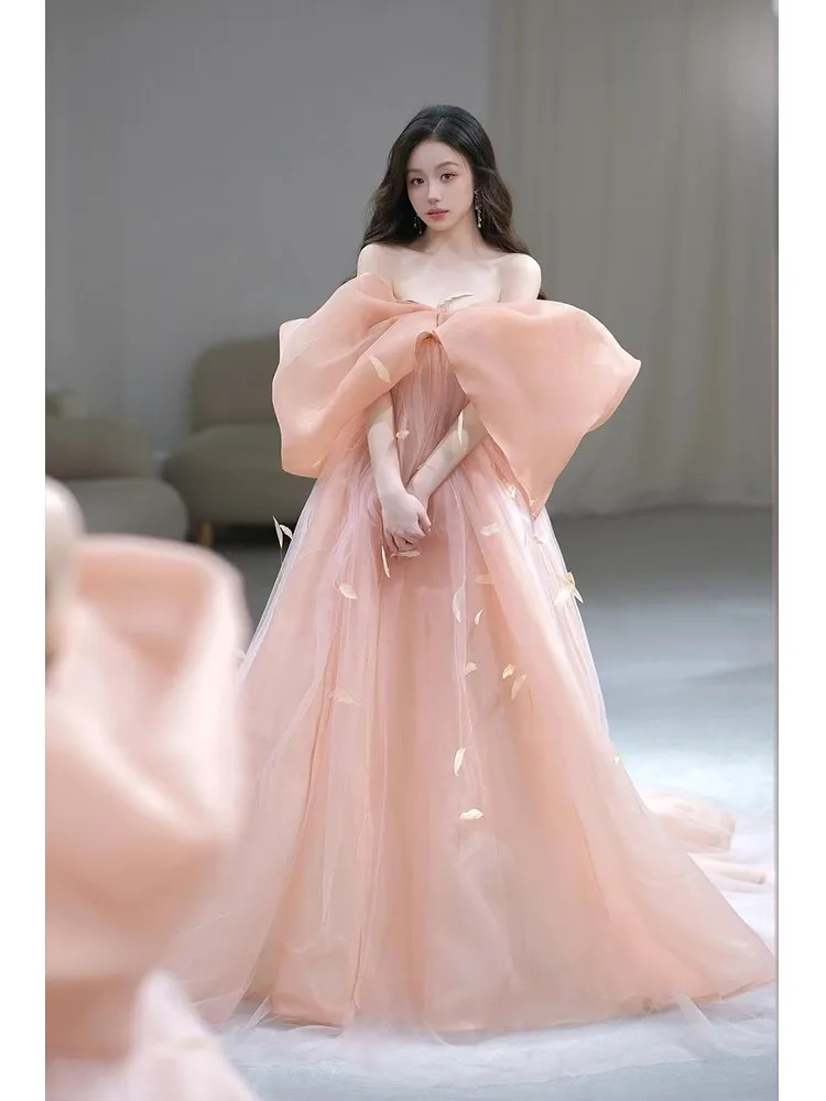 

A pink morning gown toast and one-shoulder birthday dress