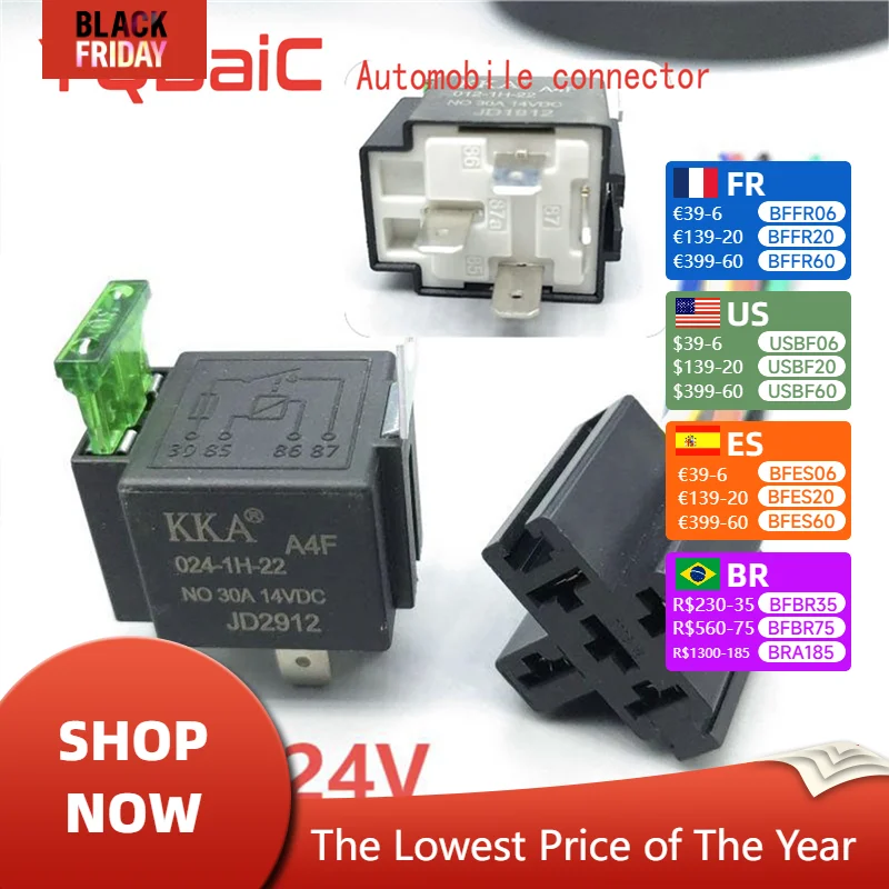 Herorider Switch 30A 4/5pin Fuse Relay Switch Harness Set 12V /24DC SPST Automotive Auto Relay With Relay Socket Relays Kit