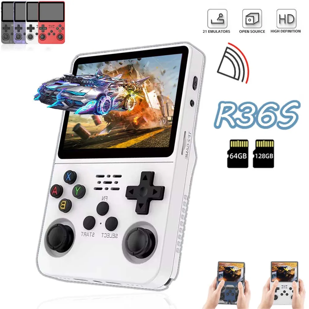 R36S Handheld Game Console 128G Mini Portable Video Game Consoles 3.5-Inch IPS Screen 64G 20+ Emulators Pocket Video Game Player