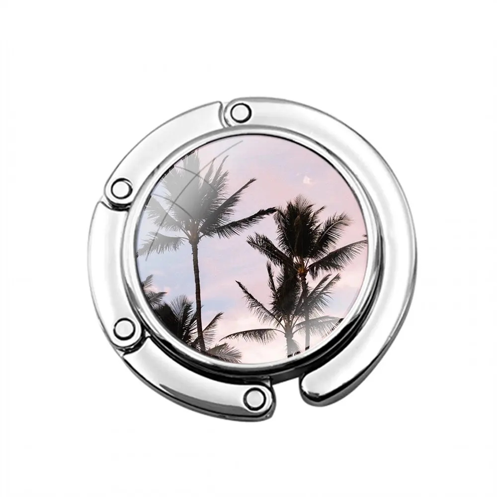 Foldable Purse Hook for Women's  Table Handbag Storage Folding Decor Table Hook California Palm Trees Pattern