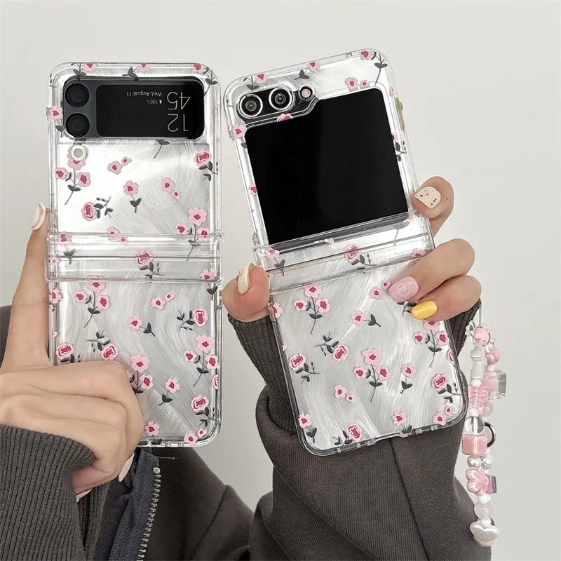 

Pink Rose Phone Case For Samsung Galaxy Z Flip 7 6 5 4 Protective Back Cover For ZFlip5 ZFlip6 ZFlip7 Case Shell