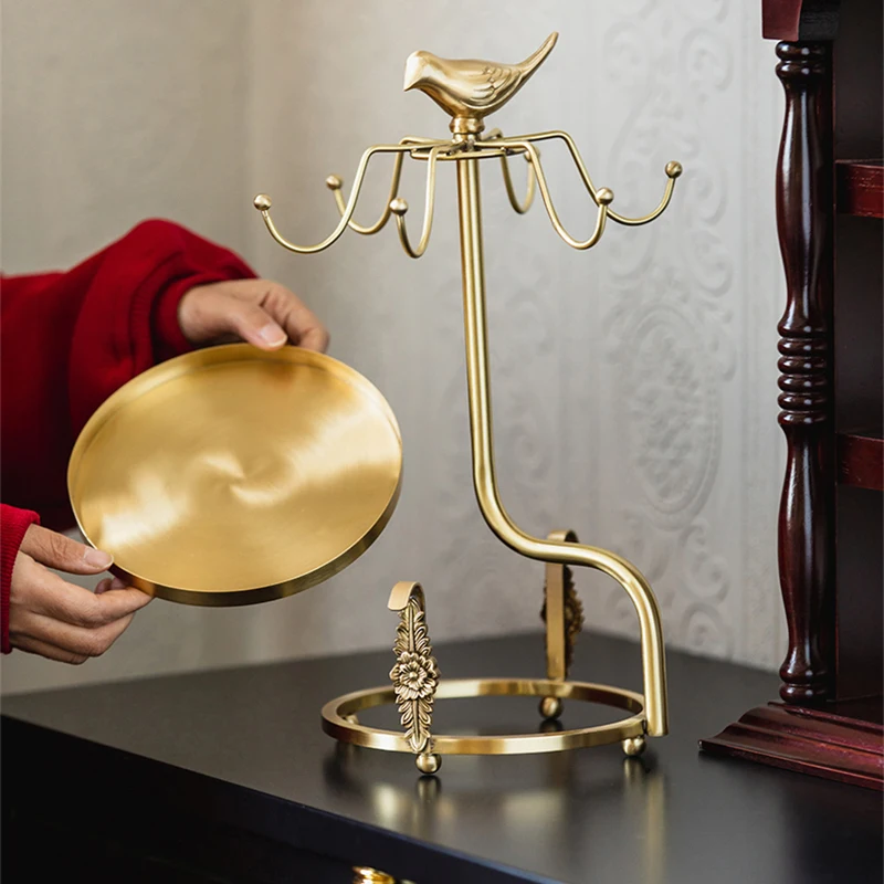 Brass Cup Holder Light Luxury Bird Cup Saucer Storage Rack Home Decoration Livingroom Diningtable Water Cup Storage Organizer