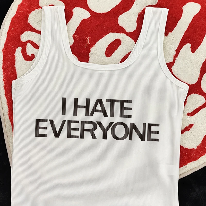

Y2k Clothes Vintage Sleeveless Tank Top New Summer White I Hate Everyone Letter Print Crop Tops Harajuku Streetwear Slim T-shirt