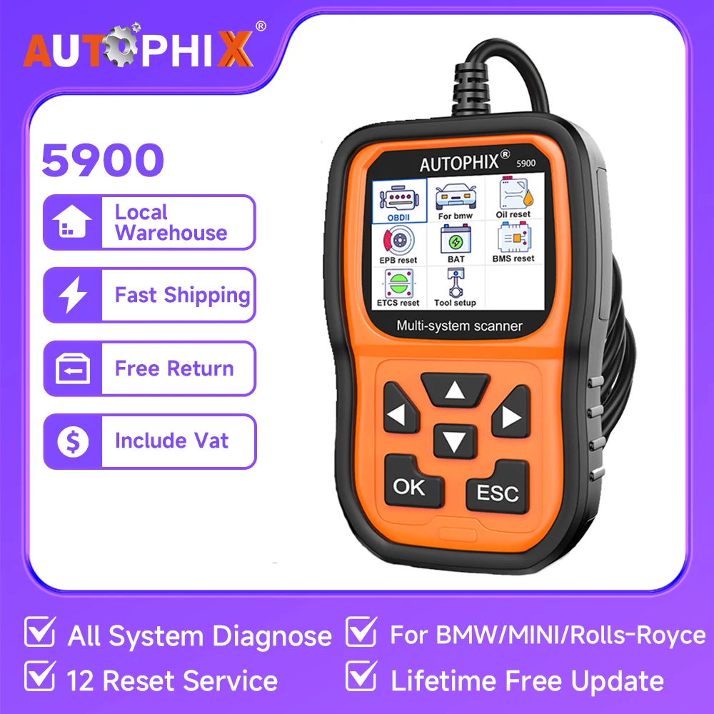 Autophix 5900 OBD2 Scanner for BMW MINI All System OBD 2 Car Diagnostic Tools Oil EPB ETC BAT Reset Code Reader