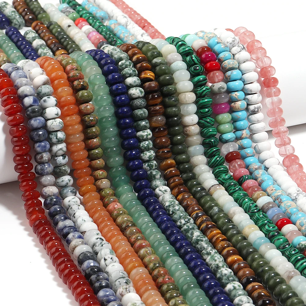 65-150pcs 4 6 8mm Natural Stone Spacer Beads Round Flat Turquoises Agate Jade Amazonite Beads For Jewelry Making DIY Accessories